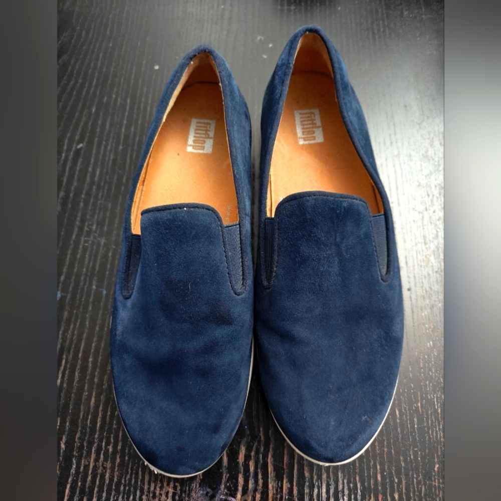 FitFlop Rally Womens Blue Suede Slip-On Shoes